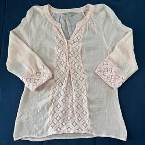 Valerie Stevens Womens Medium Blush Pink Gauze Lace Peasant Blouse